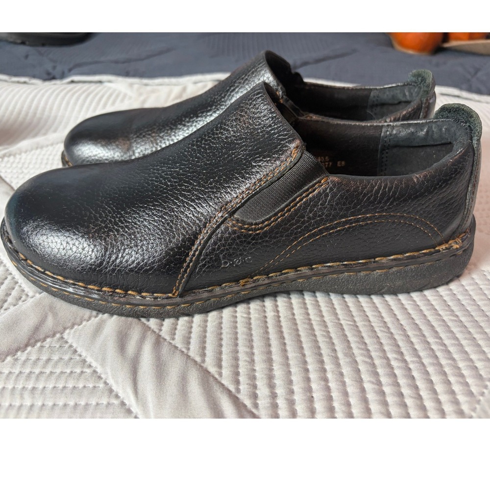 b.o.c. Born Concept Womens Black Pebbled Leather Slip On Loafers Comfort 9